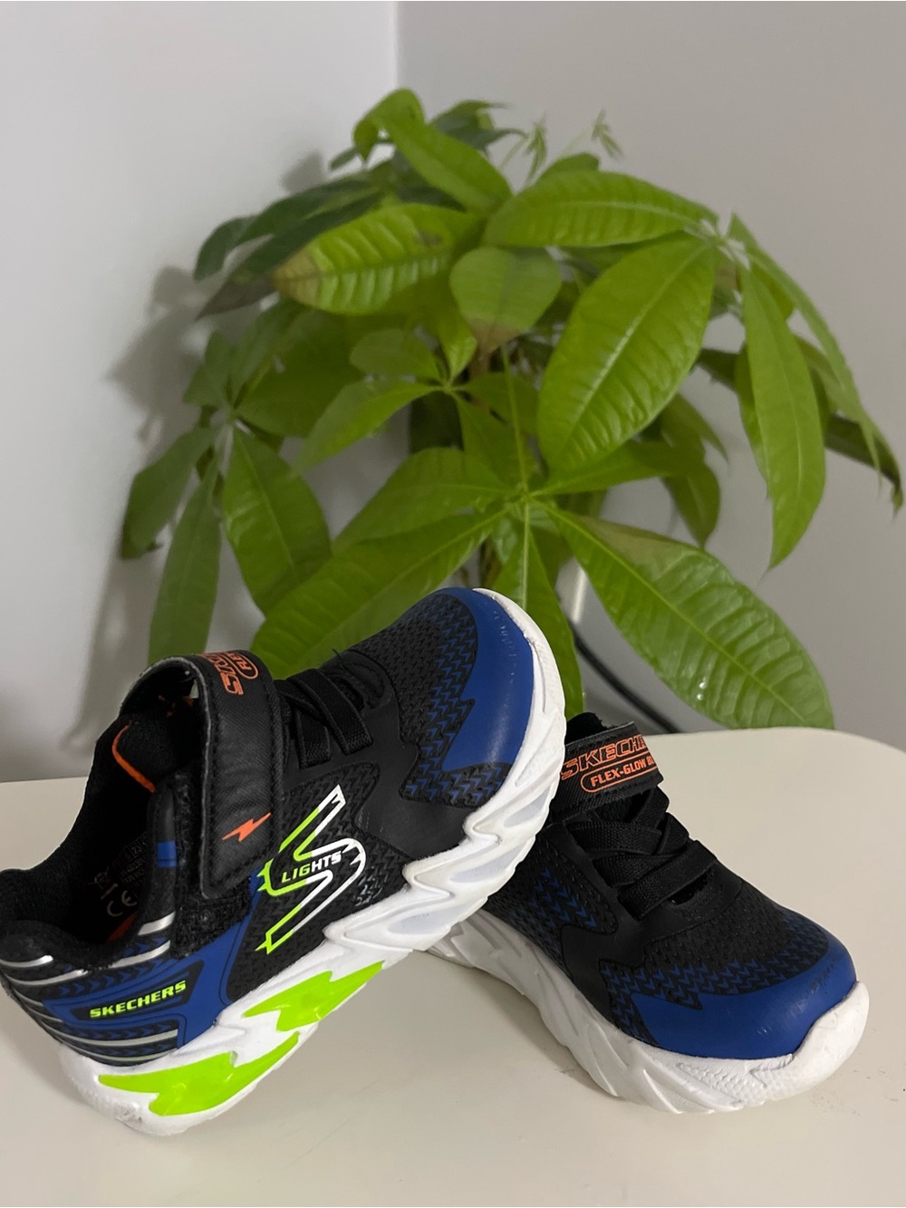 Skechers Kids Black & Blue Light-Up Sneakers with Neon Green Accents